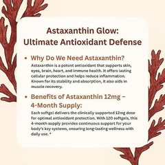 1 PACK Astaxanthin 120 Softgels 12mg – Supports Eye Health and Joint Health