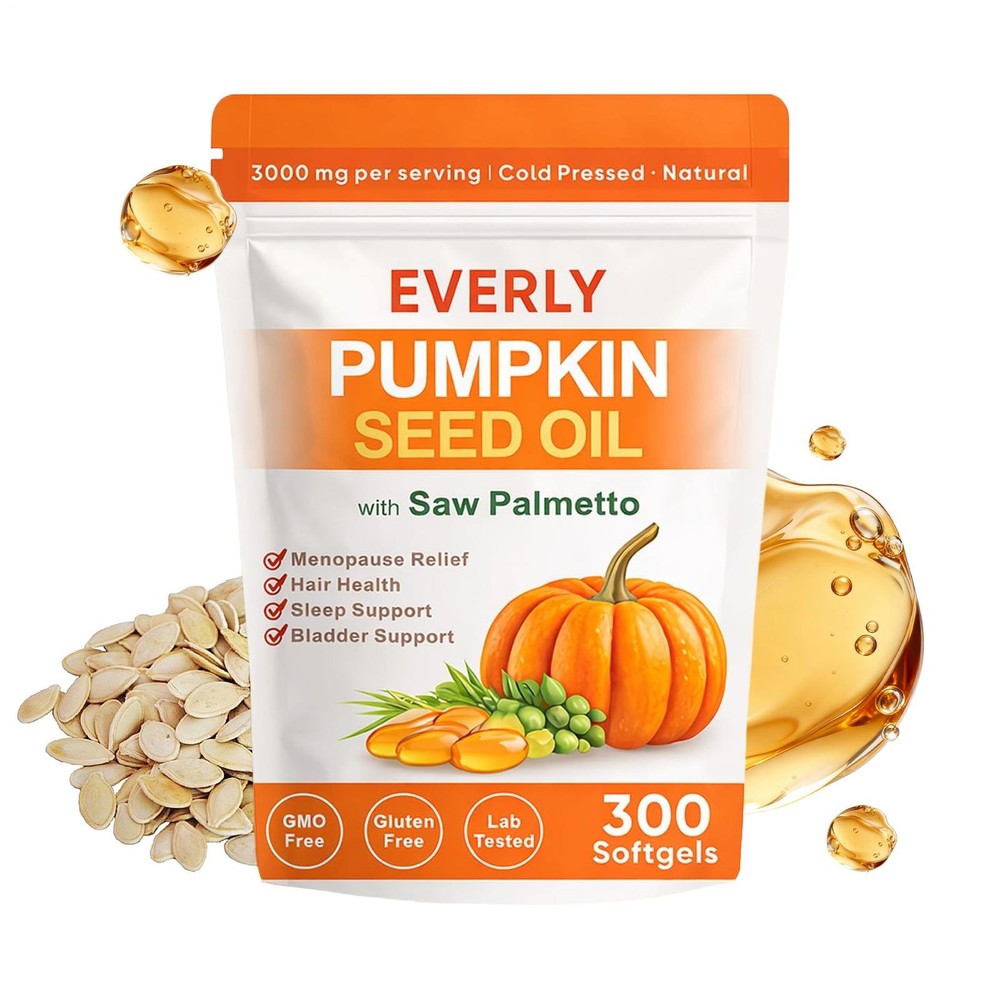 Everly Pumpkin Seed Oil Supplement With Saw Palmetto,300 Softgels, Cold Pressed