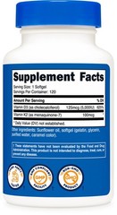 Nutricost Vitamin K2 (100mcg) + Vitamin D3 (5000 IU) 120 Softgels – Gluten Free