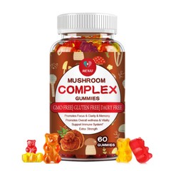 60Pcs Mushroom Extract Complex Gummies Nootropic Brain Booster For Focus, Memory