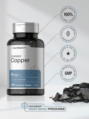 Chelated Copper Supplement 6mg, 300 Tablets, Non-Gmo & Gluten Free, by Horbaach