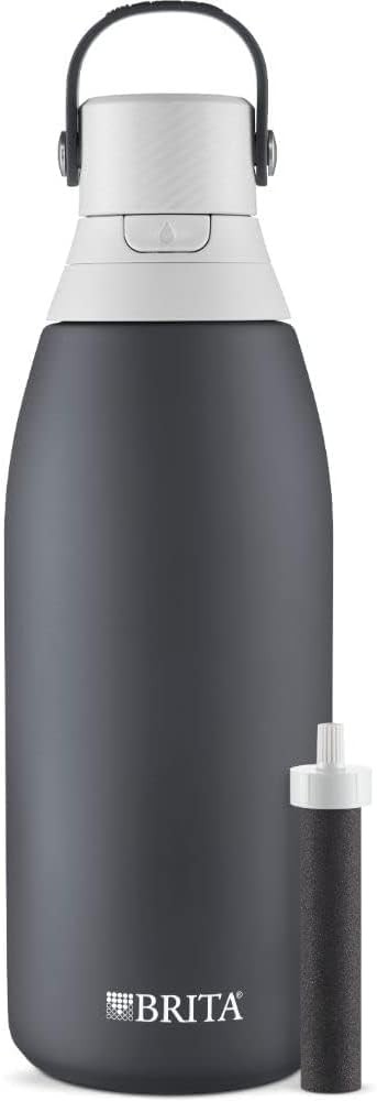 Brita Stainless Steel Premium Filtering Water Bottle, 32 Ounces, Carbon