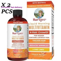 2 BOTTLES–MaryRuth’s Liquid Morning Multivitamin Hair Growth Peach Mango flavor