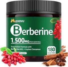 Berberine 1500mg with Ceylon Cinnamon, 180 Vegetable Capsules