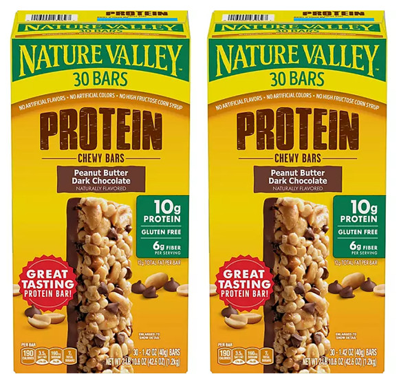 2 pack Nature Valley Peanut Butter Dark Chocolate Protein Chewy Bars, 30 ct.