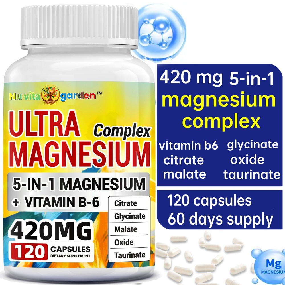 Magnesium Glycinate 5-in-1 Complex, 420mg Magnesium Supplements High Absorption