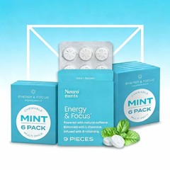 NEW LUXRY Neuro Energy & Focus Mints Peppermint 6-Pack Caffeine Vegan Zero Sugar