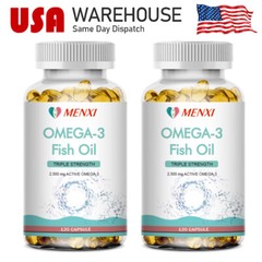 3x Strength 2500mg EPA & DHA, Advanced Omega 3 Fish Oil 2 x 120 Capsules MENXI