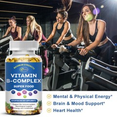 Vitamin B Complex Capsules B1 B2 B3 B5 B6 B7 B9 B12 Folic Acid & Biotin Energy