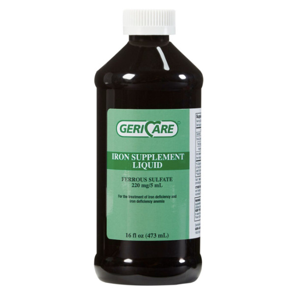 Geri-Care Iron Supplement Liquid – 220 mg/5 mL – 16 oz Lot of 6 Bottles