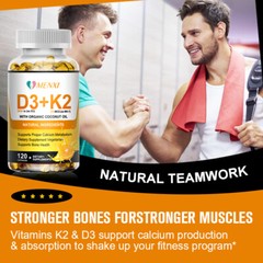 Vitamin D3 with K2 D3 5000IU and K2 200mcg High Strength 1-4* 120 Vegan Capsules