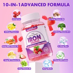 softbear Iron Gummies for Women Men Kids, Chewable Iron Supplements with Vi…
