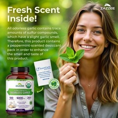 USDA Organic 20:1 Odorless Garlic Extract 1% Allicin 100 Vegan Capsules