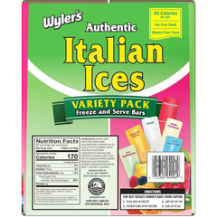 Italian Ice Freezer Bars 96 Count Assorted Flavors Fat Free 2 oz Fruit Juice