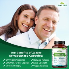 Extra Strength Serrapeptase 120,000 SPU, 120 Vegan Capsules, Delayed Release