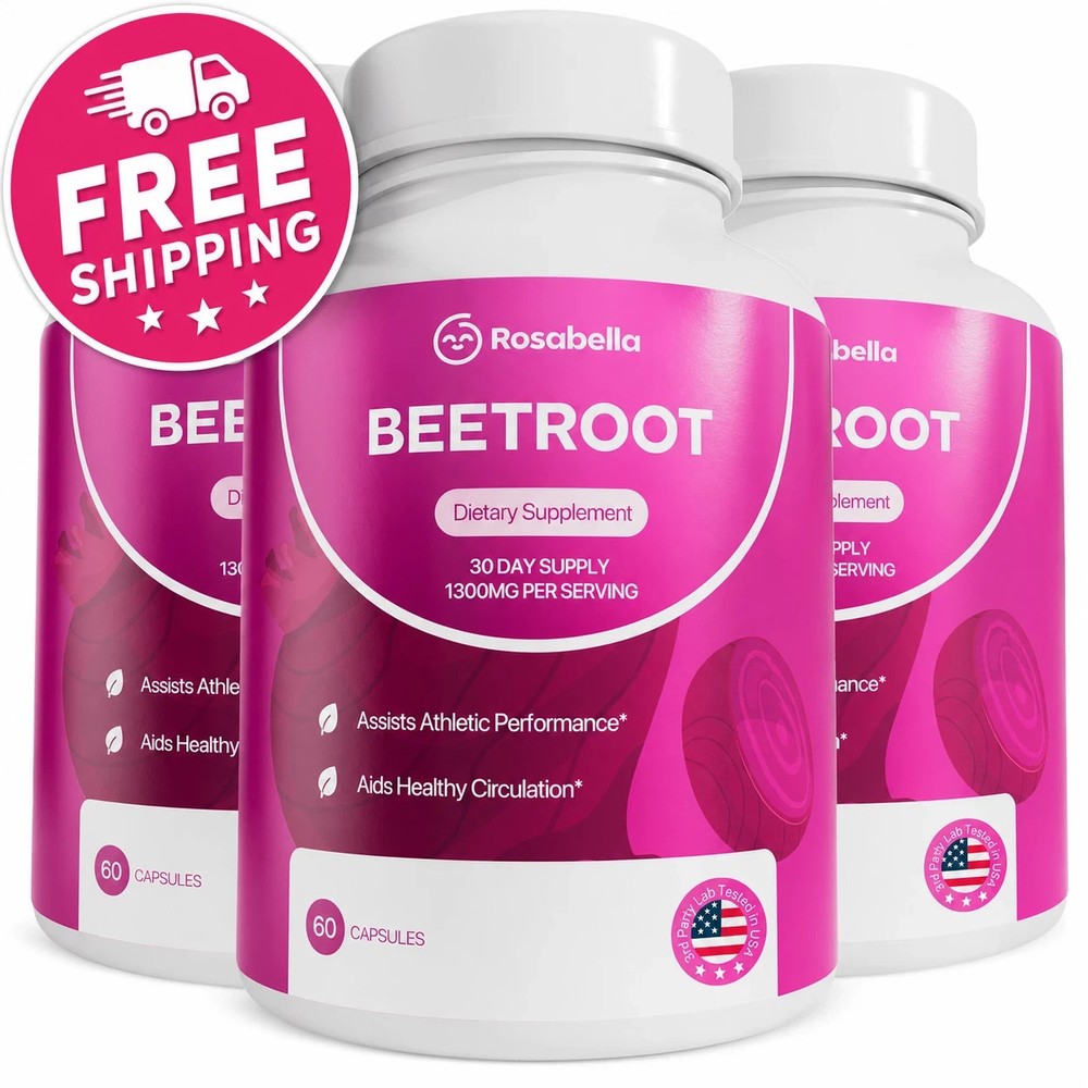 Rosabella Beetroot Dietary Supplement 60 Capsules 1300mg Per Serving 3 Pack