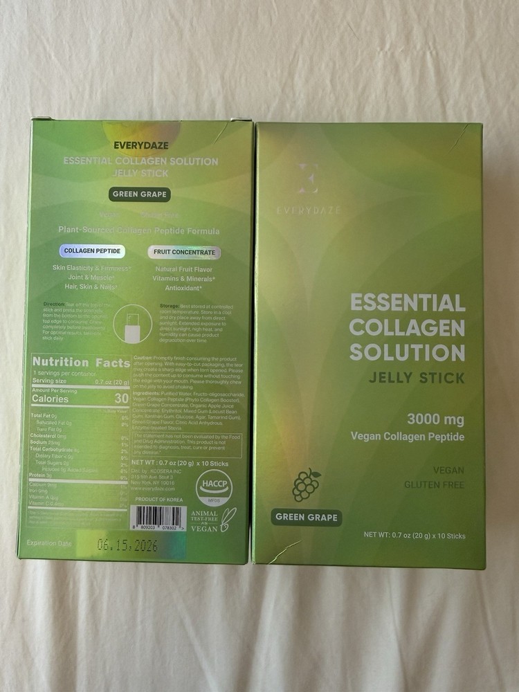 2 Pack Essential Collagen Solution Jelly Stick, Green Grape, 10 Sticks, 0.7 oz