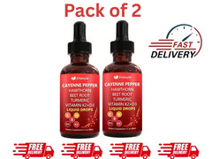 2Pack Cayenne Pepper Hawthorn Beet Root Turmeric Vitamin K2+D3 Liquid Drops