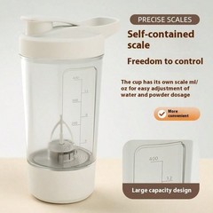 Electric Protein Shaker Bottle With USB Charging, Clear Glass With White Lid, 40