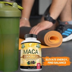 1XMaca Root Capsules 1900mg, Black Yellow Red Maca Extract with Ashwagandha