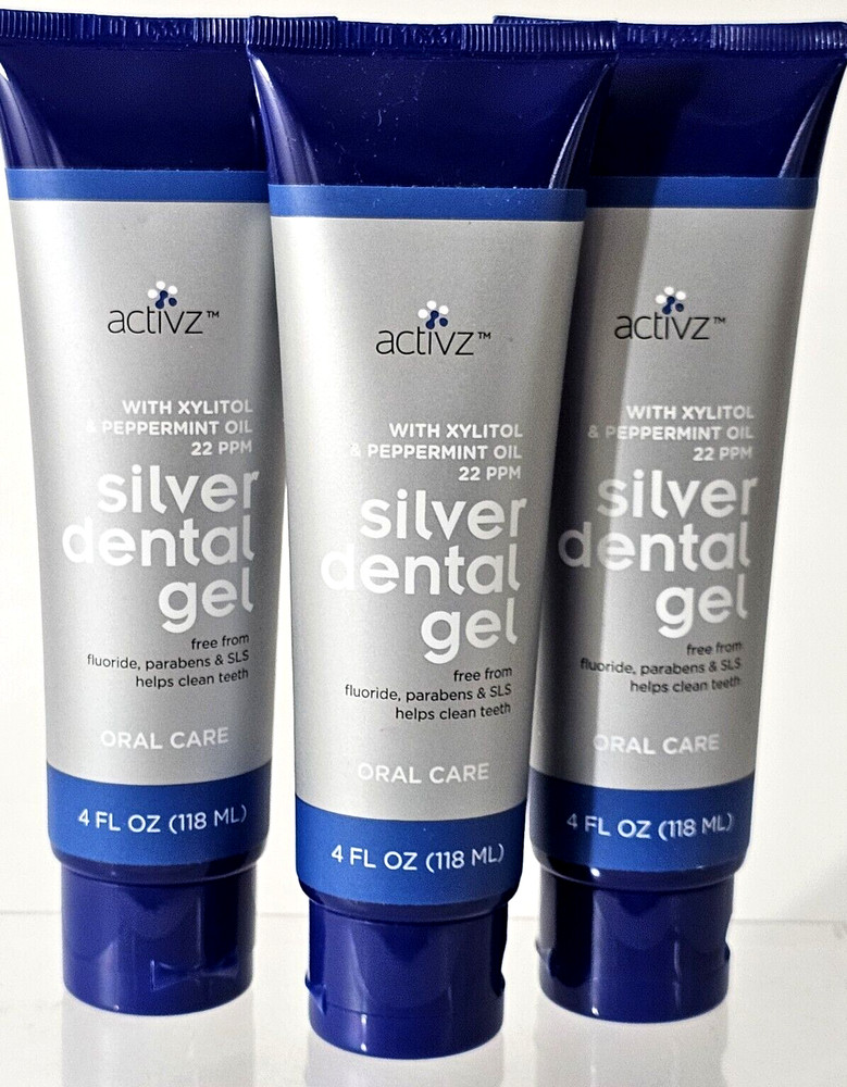3- Activz Silver Dental Gel Solution 22 ppm w Xylitol & Peppermint Oil 4 FL Oz