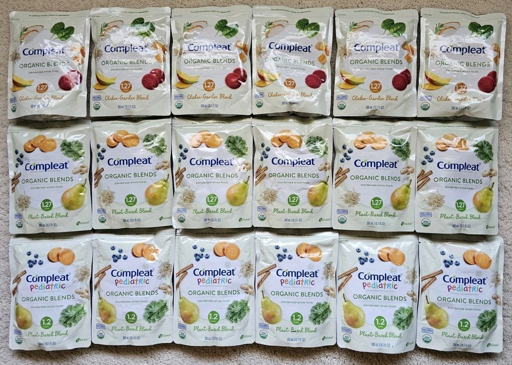 (18) Compleat Organic Blends Tube Feeding 10.1 oz Plant-Based & Chicken-Garden