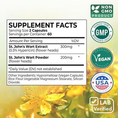 St Johns Wort Capsules 500mg – Stress & Anxiety, Good Mood Support – Non-GMO