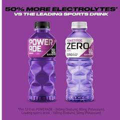 POWERADE Electrolyte Enhanced Zero Sugar Grape Sports Drink, 20 Ounce (Pack of 8