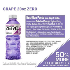 POWERADE Electrolyte Enhanced Zero Sugar Grape Sports Drink, 20 Ounce (Pack of 8