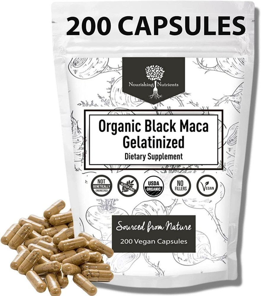 Organic Gelatinized Black Maca – 3X Stronger 200 Capsules for Men and Wome