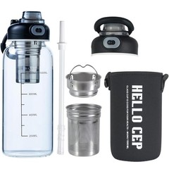 34oz Glass Water Bottle with Straw, Infuser & Protective Sleeve, BPA-Free Lar…