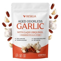 Resilia Garlic Extract 600mg Softgels (60 Count) – Odorless Aged Garlic Extract