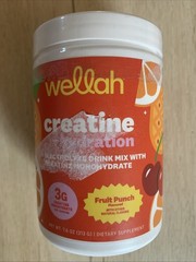 Wellah Creatine Monohydrate Fruit Punch Powder 7.6oz 30 Servings (10/2028)