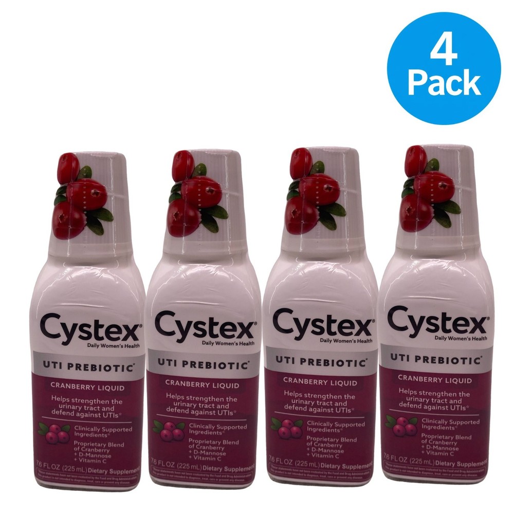 Cystex UTI Prebiotic Cranberry Liquid 7.6 fl oz 4 Pack New EXP 08/2027