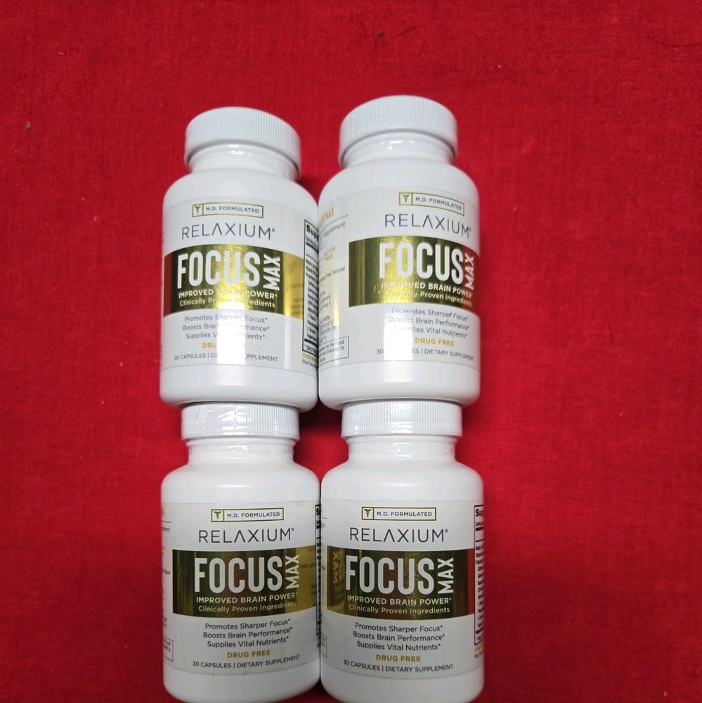 4-Pack Relaxium Focus Max Capsules – Daily Focus and Brain Support – 120 Caps