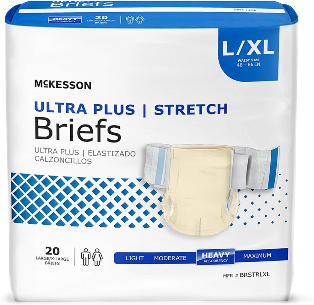 McKesson Ultra Plus Stretch Briefs, [80 Count], L/XL, 48-66 in. Incontinence A