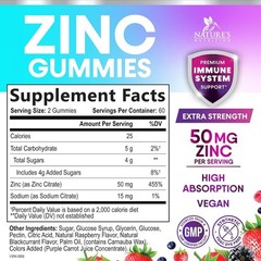 Zinc Gummies Extra Strength 50mg, Immune System Booster Supplement, Premium