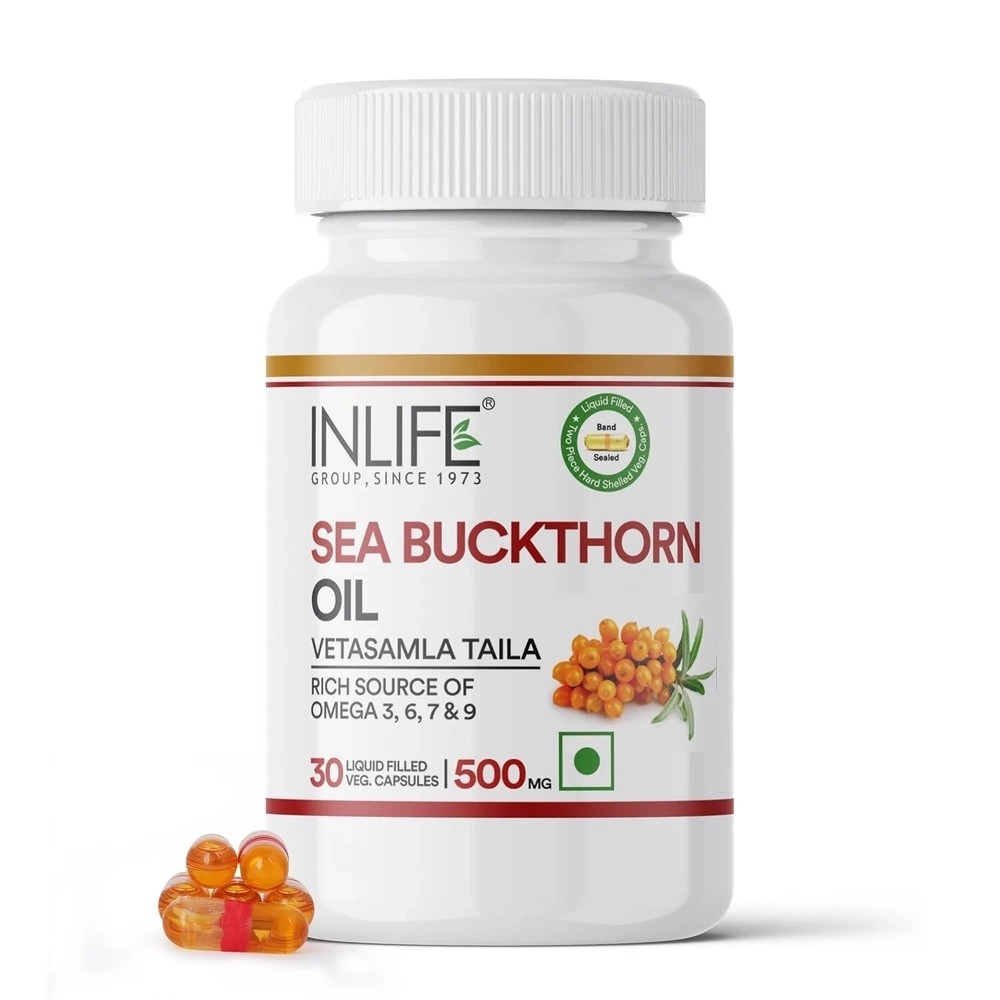 INLIFE Sea Buckthorn Oil Capsules 500mg | Omega 3 6 7 9 Supplement 30N K660