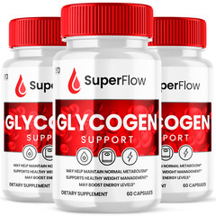 (3 Pack) Super Flow Glycogen, Blood Sugar Health Support Formula, 180 Capsules
