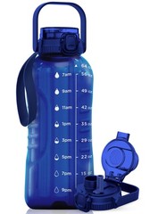 AQUAFIT 64 oz Water Bottle with Time Marker – 2in1 Straw & 64 Ounces, Blue