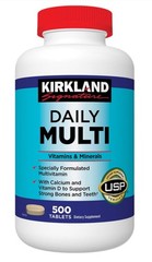 Kirkland Daily Multi, 500 Tablets, Multivitamin, With Calcium & Vitamin D, – USP