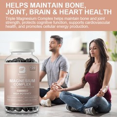 120 Caps Triple Magnesium Complex Supplement – Mag Glycinate, Citrate, Malate