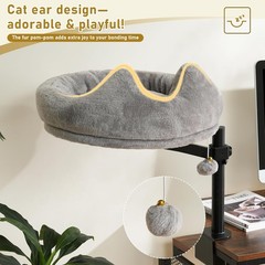 Cat Desk Bed,360?? Rotating & Adjustable & Lock Cats Bed for Desk,Grey Soft with