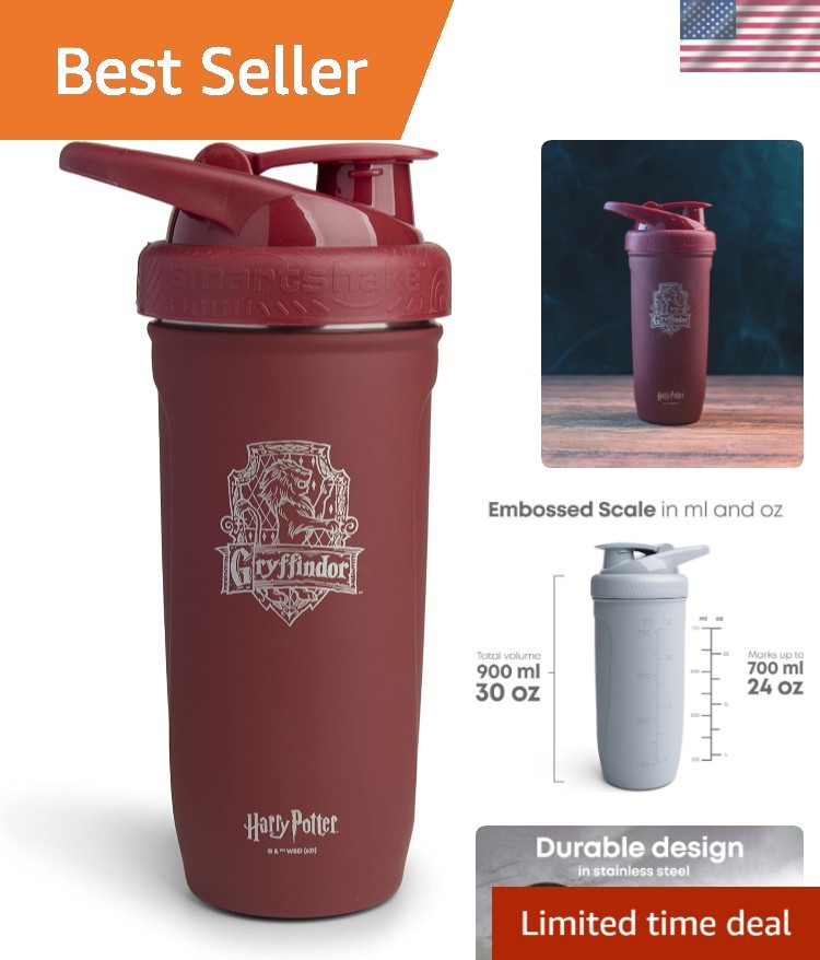Smart Shake Reforce Stainless Steel Harry Potter Gryffindor Shaker Bottle 900…