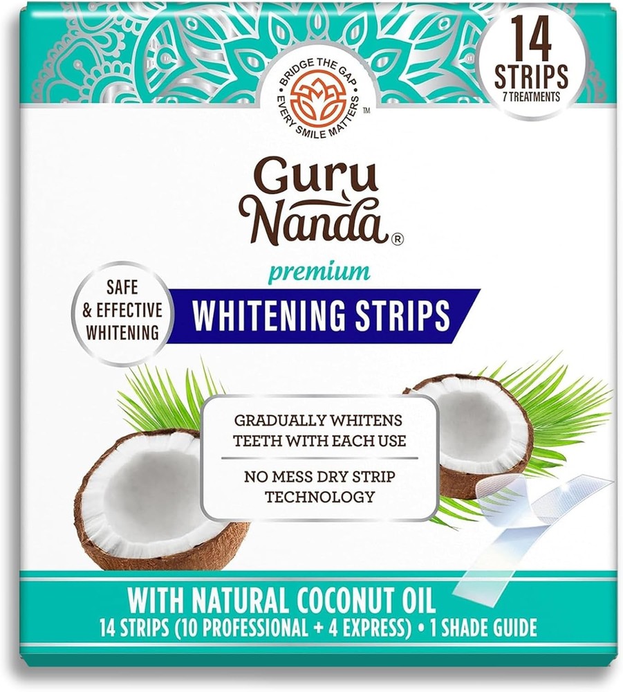 GuruNanda Teeth Whitening Strips-7-Day Treatment w/Non-Slip,Dry Strip Technology