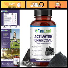 Activated Charcoal 1300mg – Digestive Detox Cleanse, Gas & Bloating Relief, 120