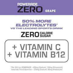 POWERADE Electrolyte Enhanced Zero Sugar Grape Sports Drink, 20 Ounce (Pack of 8