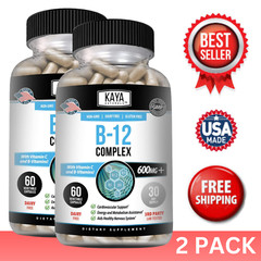 (2 Pack) B-12 Complex 60ct Vitamin B2 B6 B12 & C Biotin Inositol Folate Choline
