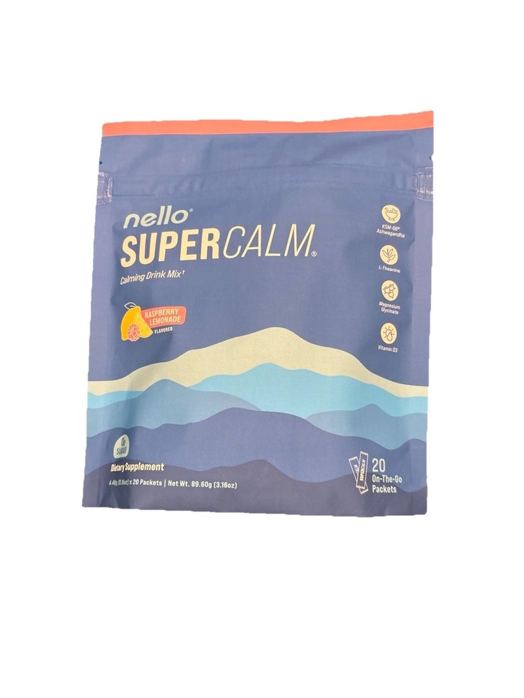 20 Packets NELLO SUPER CALM Calming Drink Mix Raspberry Lemonade 3.2oz BB 11/26