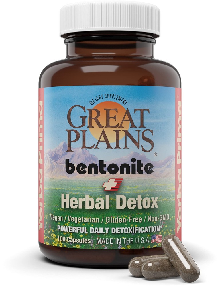 Yerba Prima Bentonite Clay Plus Herbal Detox, 100 Veg Capsules – Food Grade C…